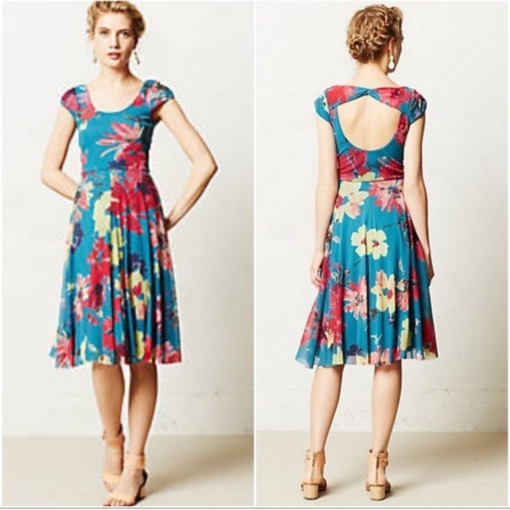 Anthropologie Open Back Floral Dress